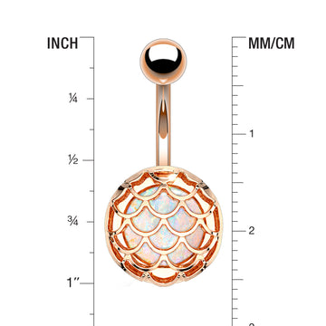 Detail View 1 of Rose Gold Mermaid Scale Opalescent Sparkle Encased Belly Button Ring